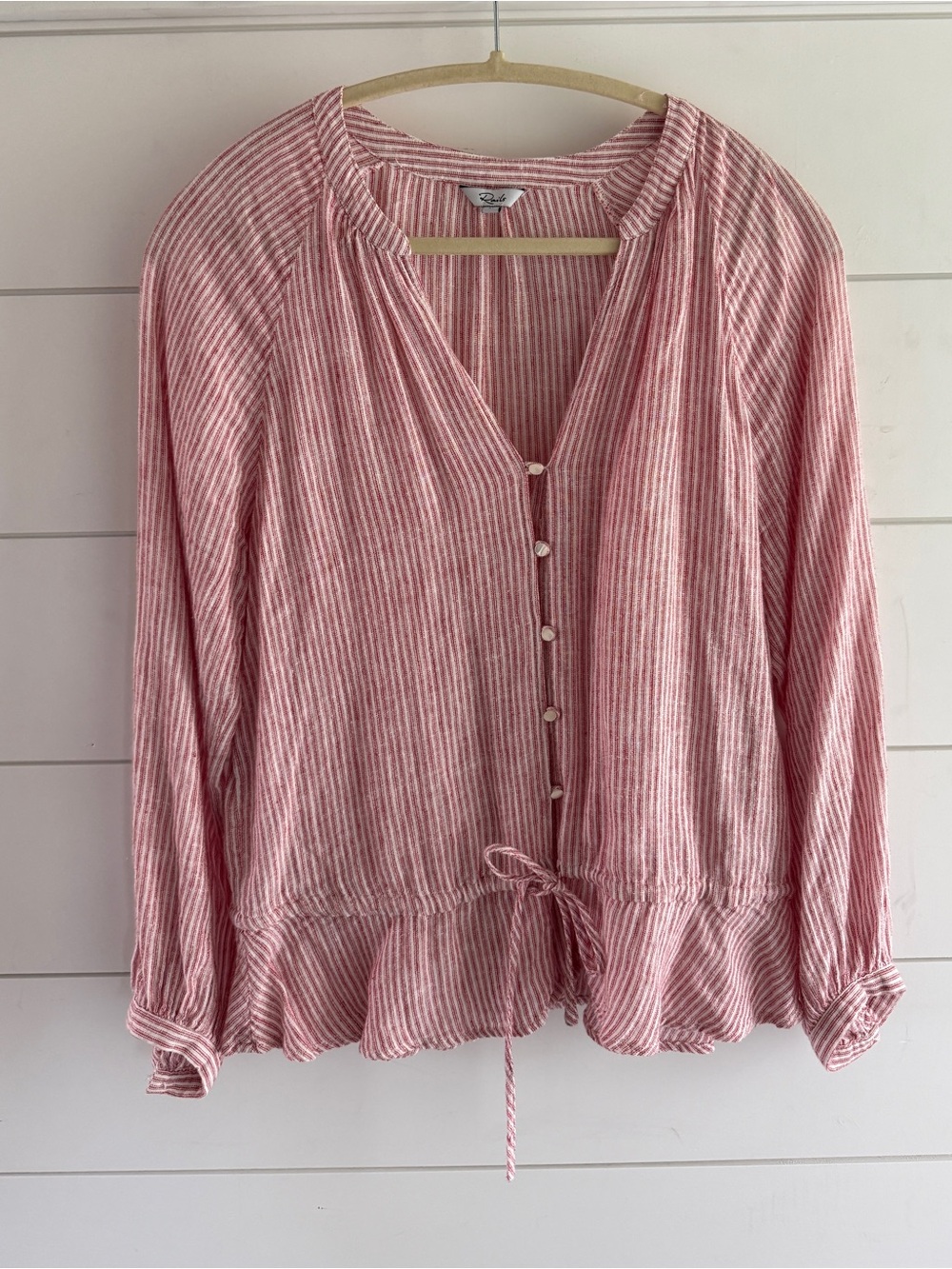 Rails Red and White Striped Button-Down Drawstring Top